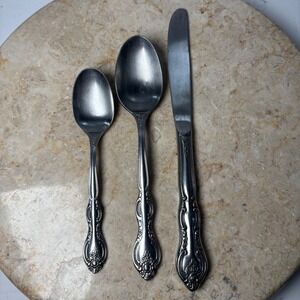 International Stainless Verona Flatware 3pc Set Silver Rose Korea Knife Spoons
